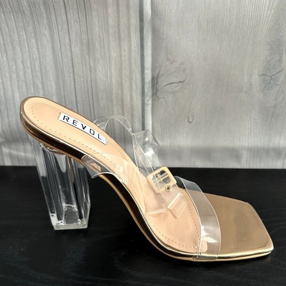 Revol Women's Ankle Strap High Heel Sandals - Transparent heels  - Square Heels - Picture 6 of 7